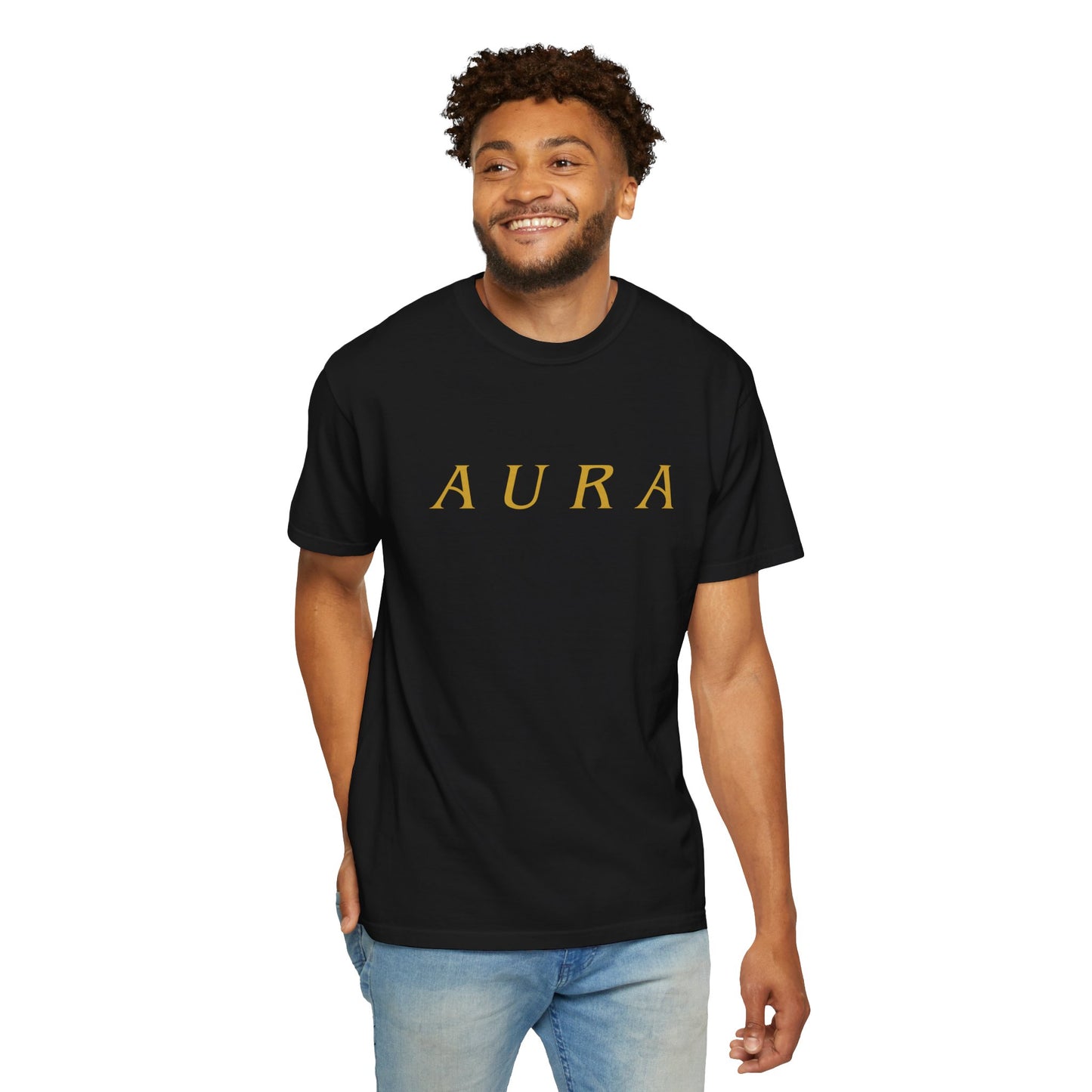 Aura Graphic Unisex T-Shirt — Minimal Gold Lettering Tee - S&B
