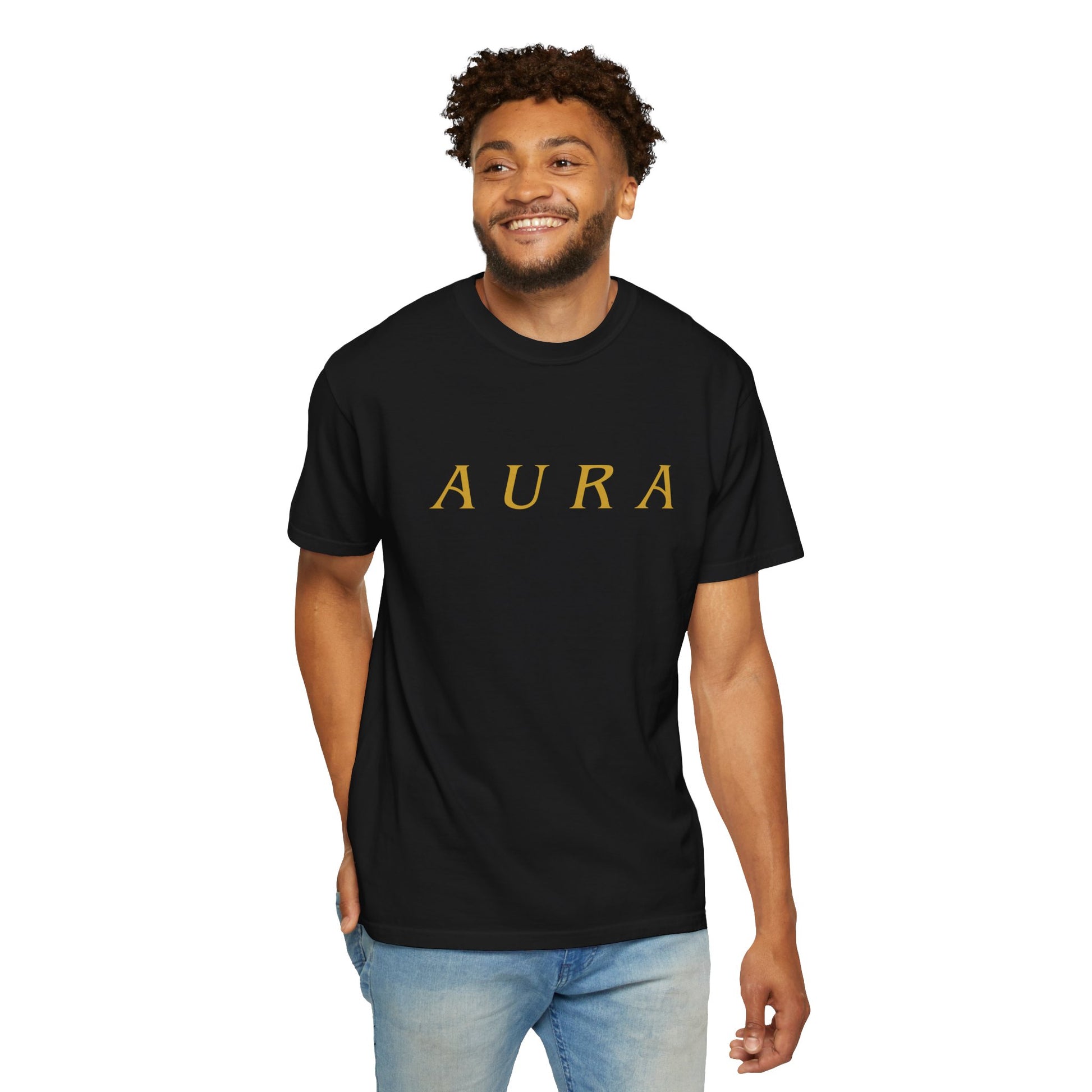 Aura Graphic Unisex T-Shirt — Minimal Gold Lettering Tee - S&B