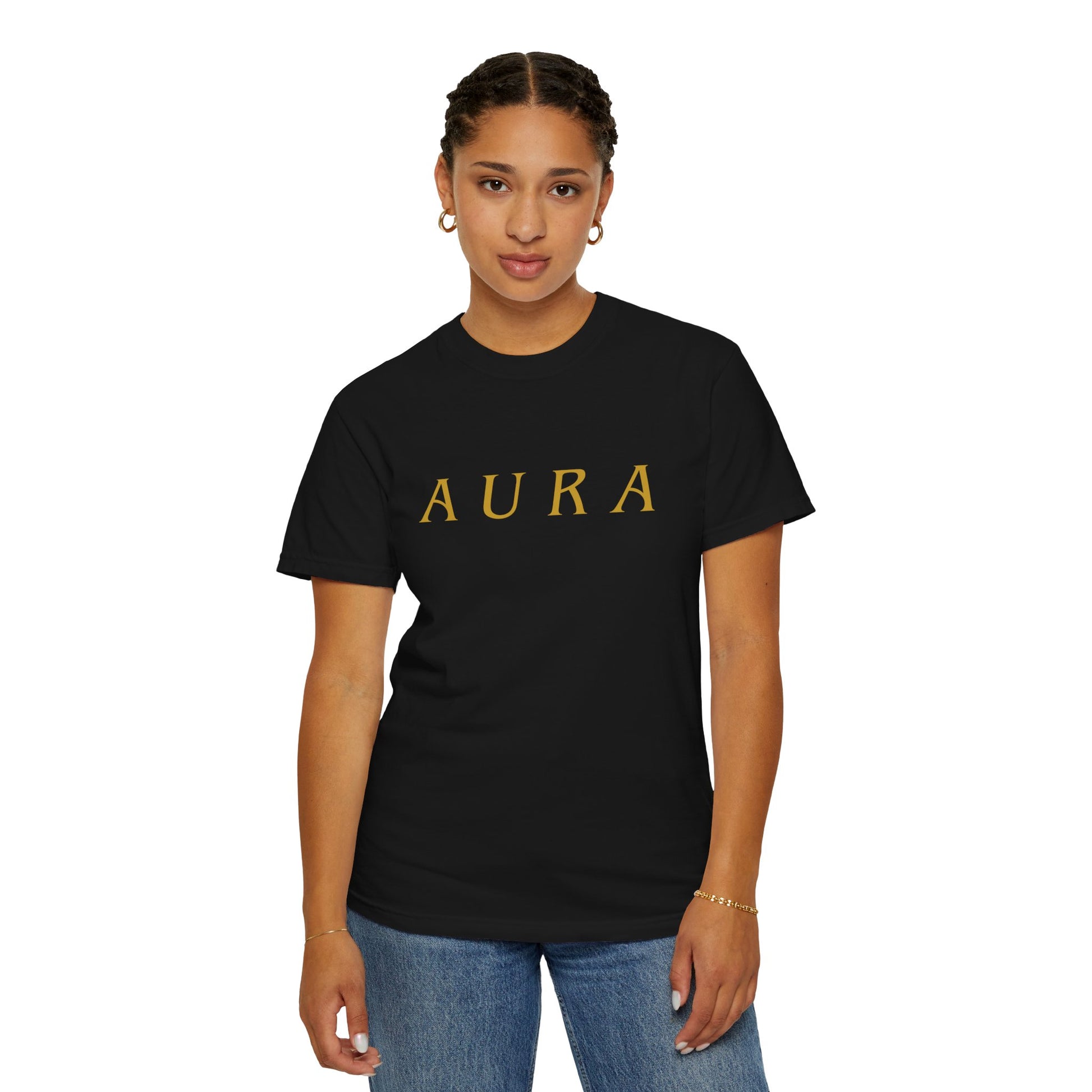 Aura Graphic Unisex T-Shirt — Minimal Gold Lettering Tee - S&B