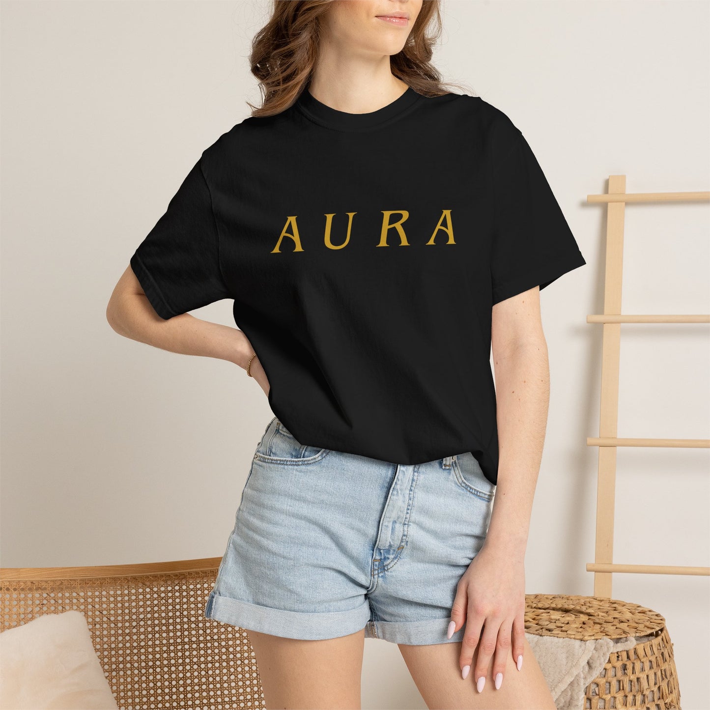Aura Graphic Unisex T-Shirt — Minimal Gold Lettering Tee